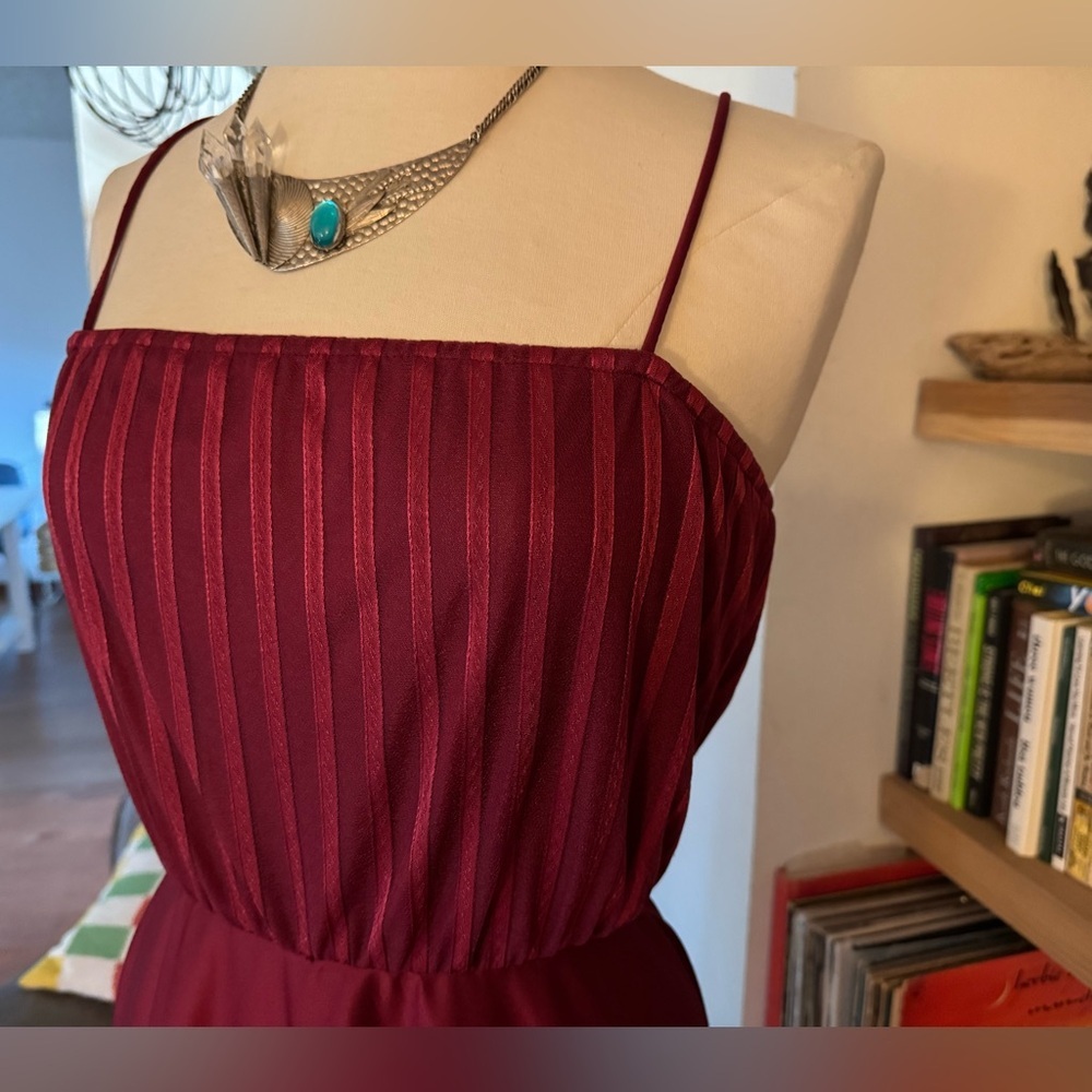 Vintage 70’s 80’s Burgundy Spaghetti Strap Cocktail Party Dress - Picture 4 of 11